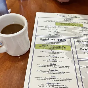 menu and coffee