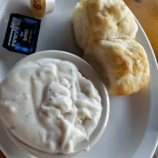 Biscuits and gravy. This is a very hearty portion.
