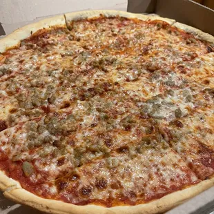 Large sausage and cheese pizza
