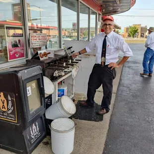 Mr. Doumar's son... Making the fresh waffle cones!