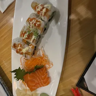 Tiger Roll and Salmon Sashimi