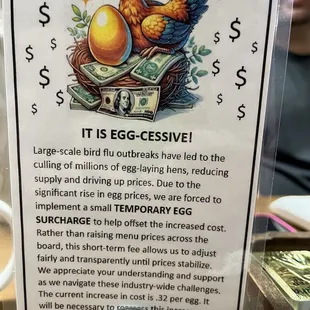 Sign on table about the egg shortage