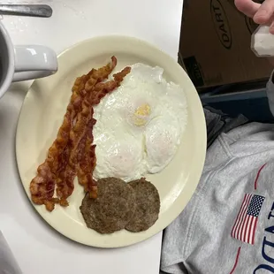 Bacon, sausage, and eggs