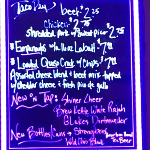 Taco night specials.