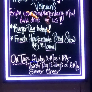 Lots of home made specials every day and thanking Veterans on Veterans Day.