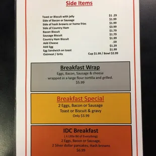 The rest of the breakfast menu.