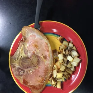 Side of country ham and side of home fries. These are HUGE sides.