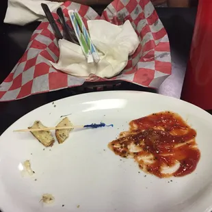 The leftovers of a shared Patty Melt and sweet potato fries!