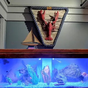 a fish tank in a restaurant