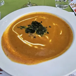 a plate of soup on a table