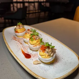 Crab Deviled Eggs  Maryland crab | old bay | trout roe