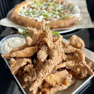 Southern Fried Oyster Plate and club pizza