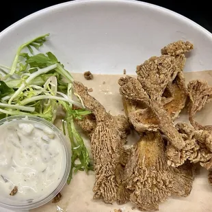Oyster fried mushroom app. This is a photo of it after it has been almost finished.  You are served a heaping portion.