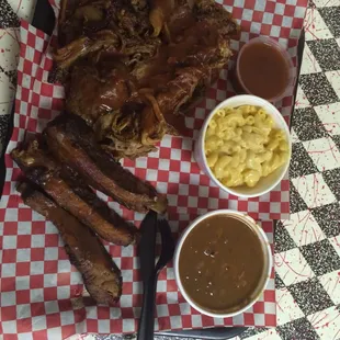 3 meat combo - brisket, pulled pork, and ribs.  Very good!