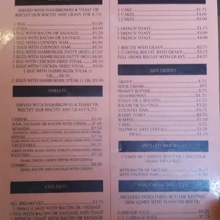 menu and prices