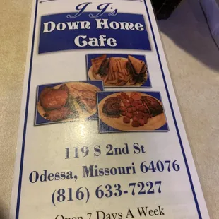 the menu for the restaurant