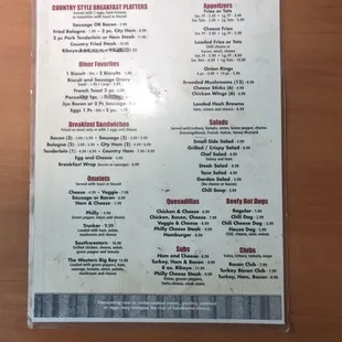 a menu on a table