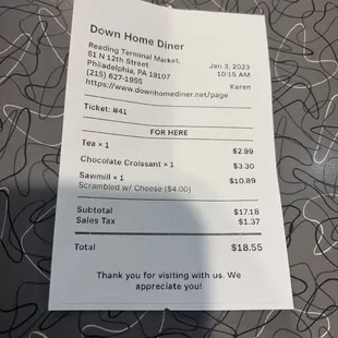 a receipt on a table
