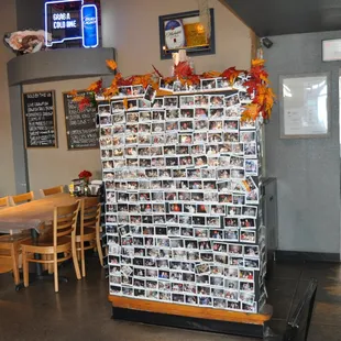 a large display of photos