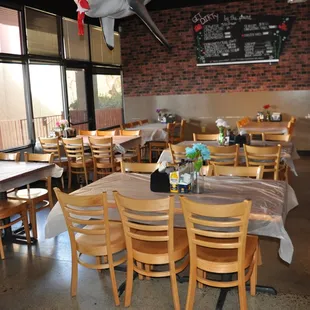 tables and chairs in a restaurant