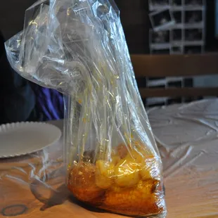 a bag of food on a table