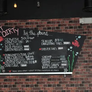 a menu on a brick wall