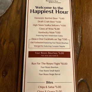 Happy hour menu
