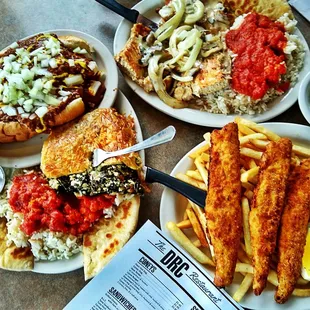 Loose Burgers, Spinach Pie, Smoothered Chicken and Perch a Friday Fish special Wonderful
