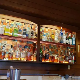 liquor bottles on shelves