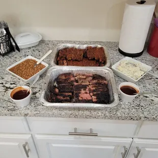 the full spread (pickles, onions, and bread not shown)