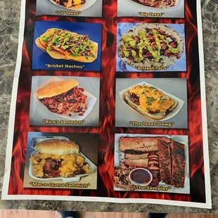 a menu for the restaurant