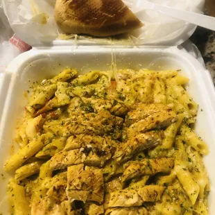 Chicken and shrimp pasta. It's very saucy!
