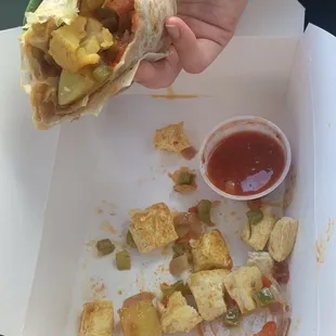 Giant chunks of what seemed to be veggies fished out of a soup can. Hurt her stomach for a while too.