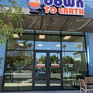 the entrance to a doughnut shop