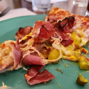 a slice of pizza on a plate