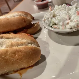 Meatball Hoagie (Homemade meatballs) and Coleslaw the way I love it, creamy, crisp and a healthy order... 10/10 on filling you up...