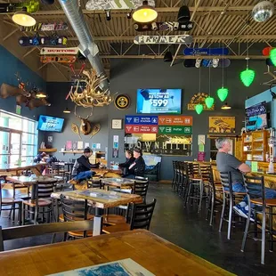 a view of the bar and dining area