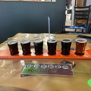 My flight of six tasters, served in a mini ski