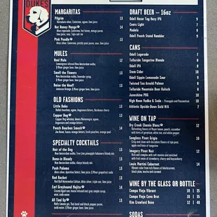 Drinks menu