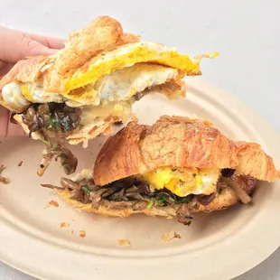 Croissant sandwich w sautéed mushrooms, Brie and eggs $8