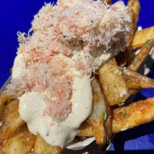 Crab garlic fries. The remoulade sauce kinda overpowered everything so tasted like mayo fries lol.