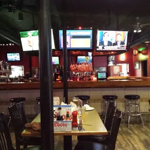 Big tvs,  nice bar.  Waitress said Fri and Sat nights they have dancing upstairs and music.