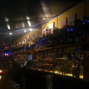 bottles of alcohol lined up on shelves