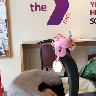 Baby's first gym visit courtesy of her grandparents