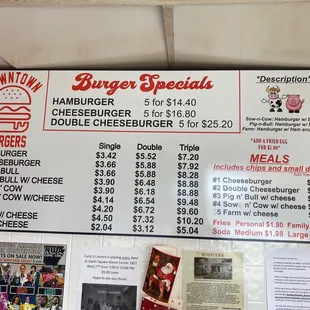 a menu for burger specials