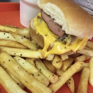 Double Pig N Bull, Fries and Drink. Adds ham to the burger