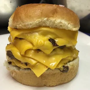a cheeseburger on a bun