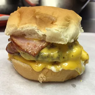 A double pig n' bull, we had ham to the burger. Making it a "true" hamburger...