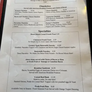 a menu for breakfast and lunch