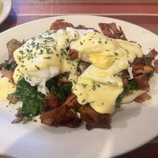 Eggs Florentine with bacon.